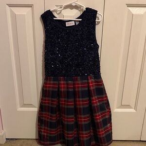 The Children's Place Navy Sequin Bodice with Red Plaid Skirt Girls Dress